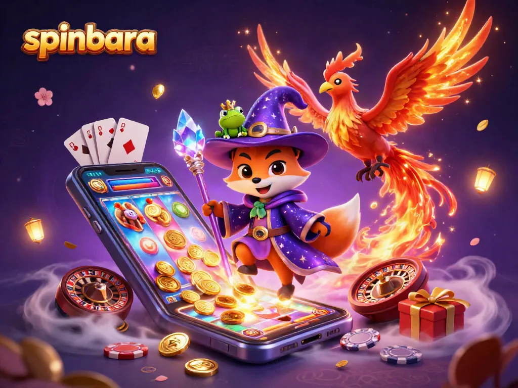 Experience the excitement of spinbara with an enchanting scene showcasing mystical gaming elements and colorful animations.