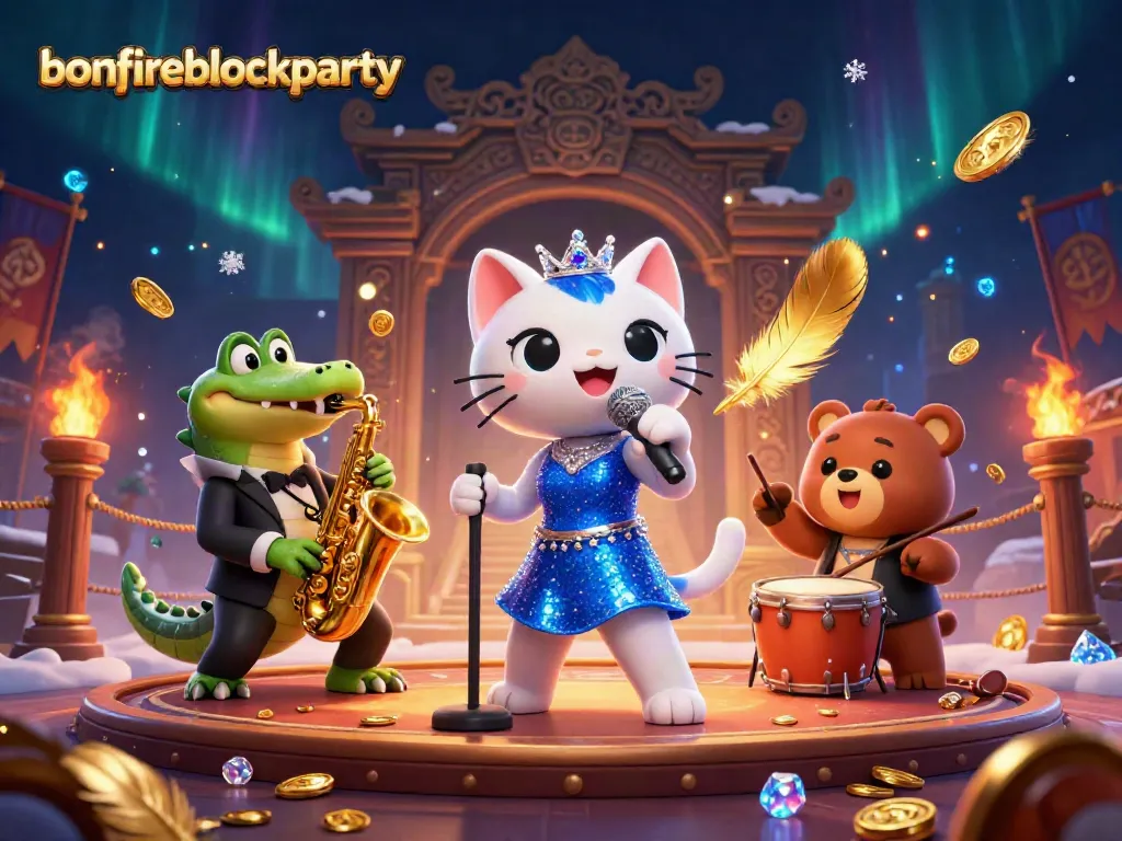 Experience the bonfireblockparty with vibrant characters in an exhilarating casino setting.